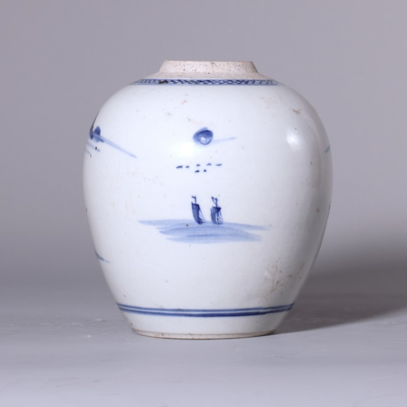 清代 青花山水罐 - 图2
