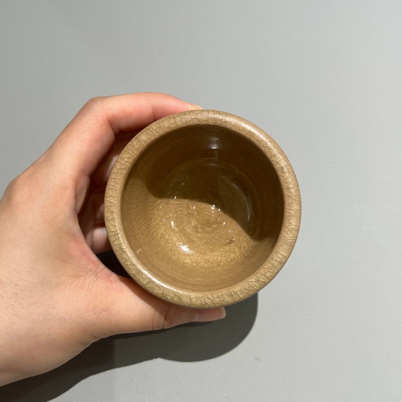 明代 龙泉窑米黄釉弦纹炉 - 图5