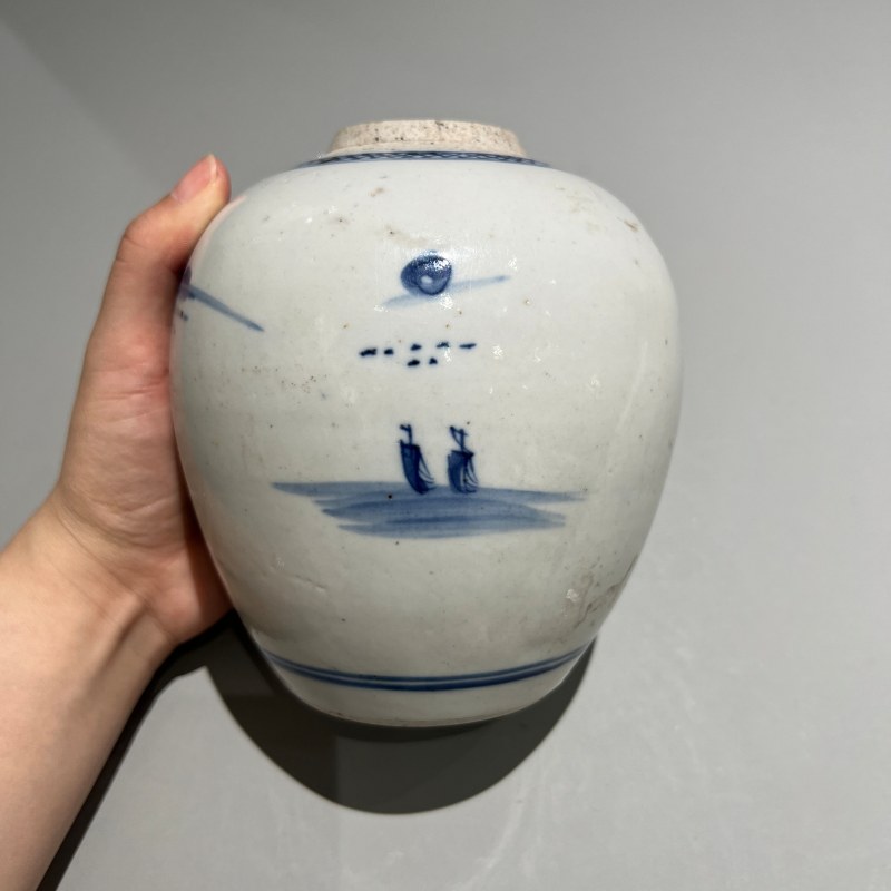 清代 青花山水罐 - 图7