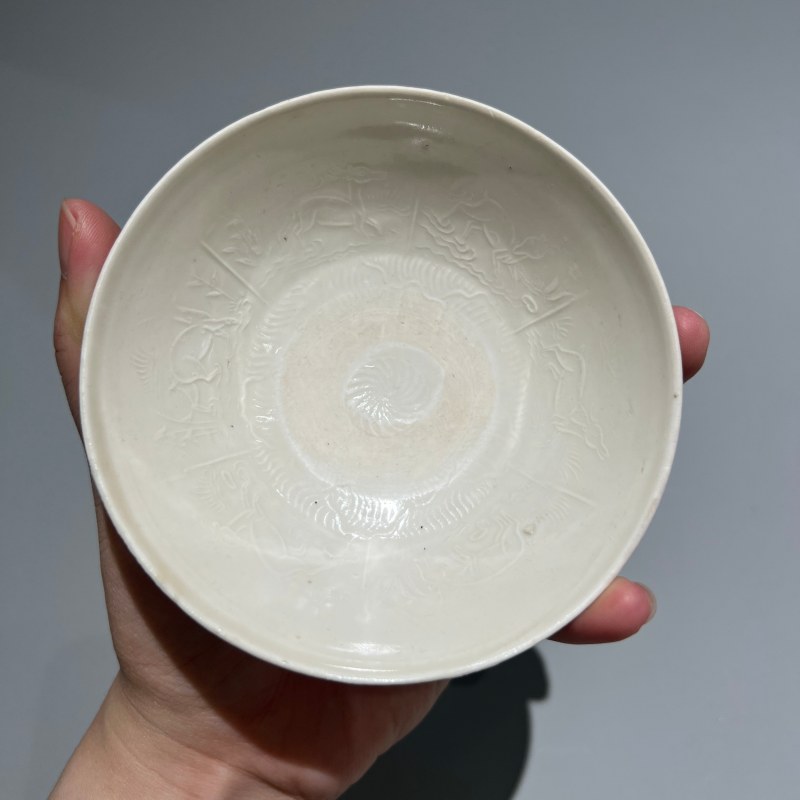 明代 白釉模印鹿文盏 - 图4