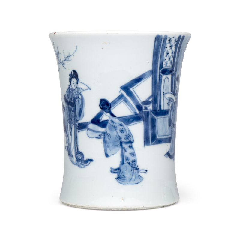 A Chinese blue and white 'Xi Xiang Ji' brushpot (Bitong) - 图4