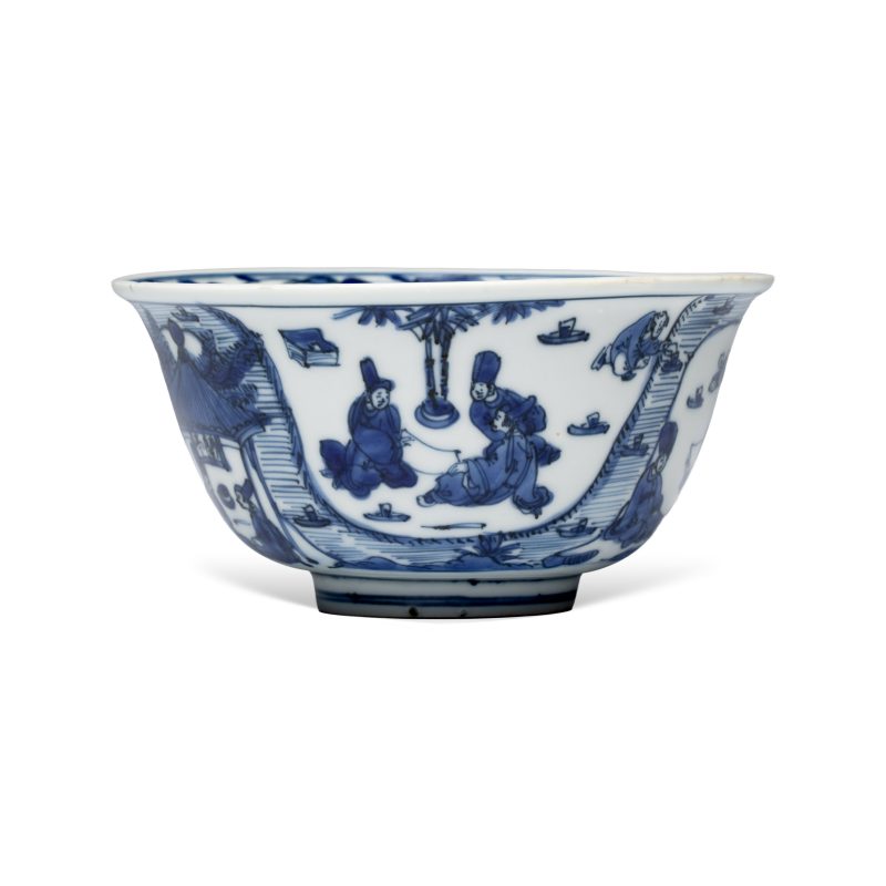 曲水流觴 | A Chinese blue and white 'Qu Shui Liu Shang 曲水流觴' bowl - 图5
