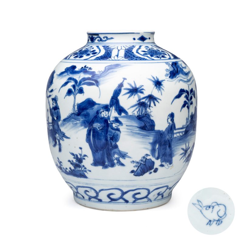 A Chinese blue and white baluster vase with narrative design - 图1