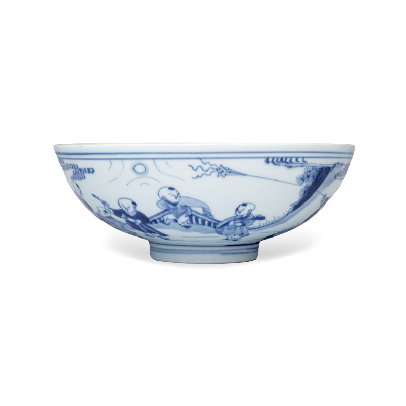 A Chinese blue and white 'Playing Boys' bowl - 图4