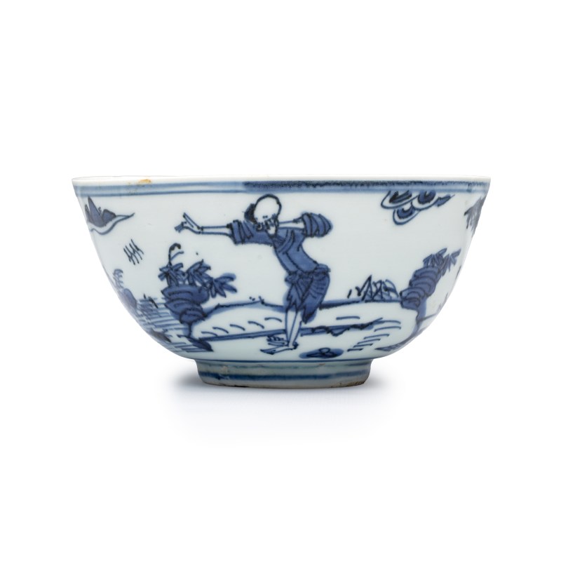 A Chinese blue and white 'Fishermen' bowl