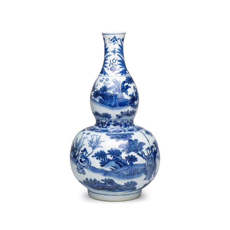 文王訪賢 | A Chinese blue and white 'Wen Wang Fang Xian 文王訪賢' double-gourd vase - 图2