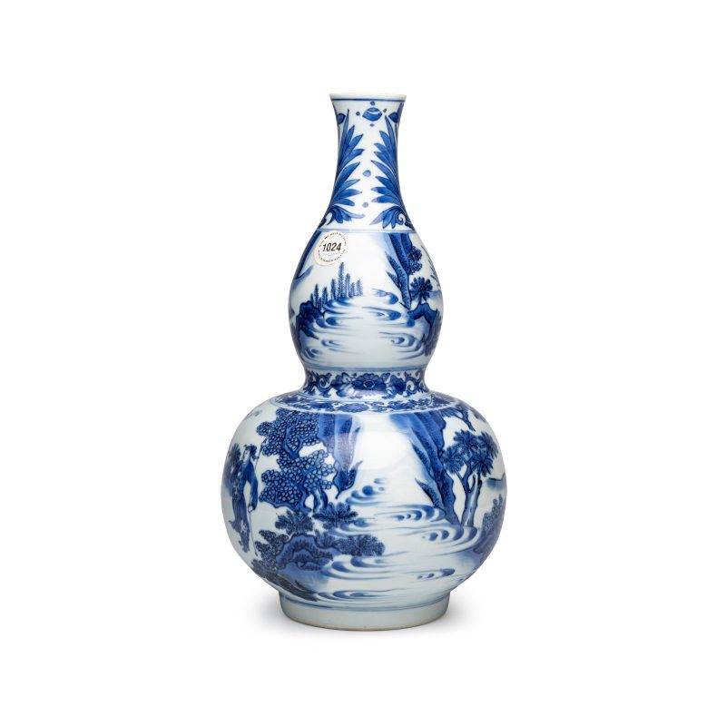 文王訪賢 | A Chinese blue and white 'Wen Wang Fang Xian 文王訪賢' double-gourd vase - 图3