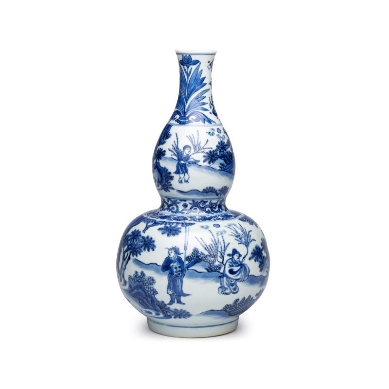 文王訪賢 | A Chinese blue and white 'Wen Wang Fang Xian 文王訪賢' double-gourd vase - 图4
