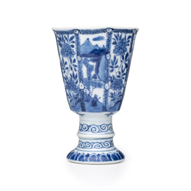A Chinese blue and white ' Landscapes and Flowers' goblet - 图1