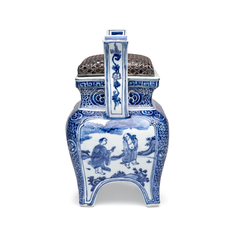 A Chinese inscribed blue and white two-handled 'Immortals' censer - 图5