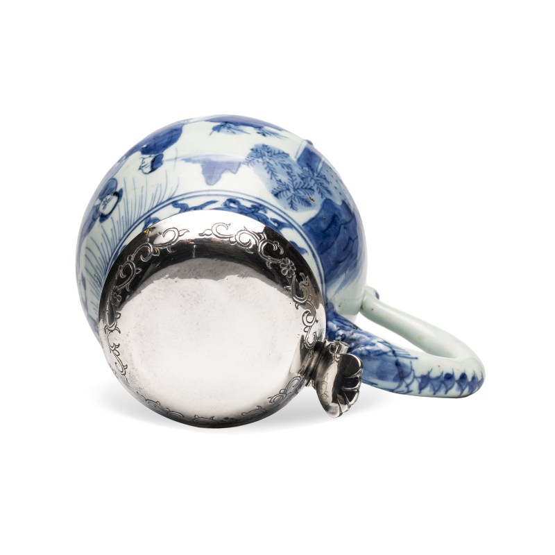 A Chinese blue and white silver-mounted 'Scholars' tankard - 图6