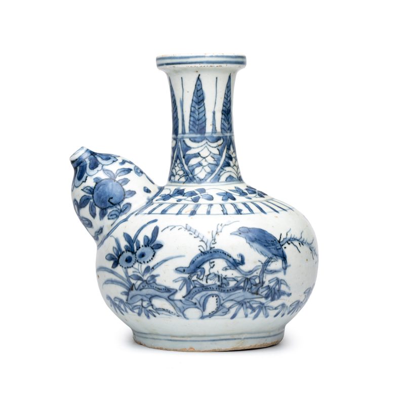 A Chinese blue and white 'Lizard and Birds' kendi - 图2