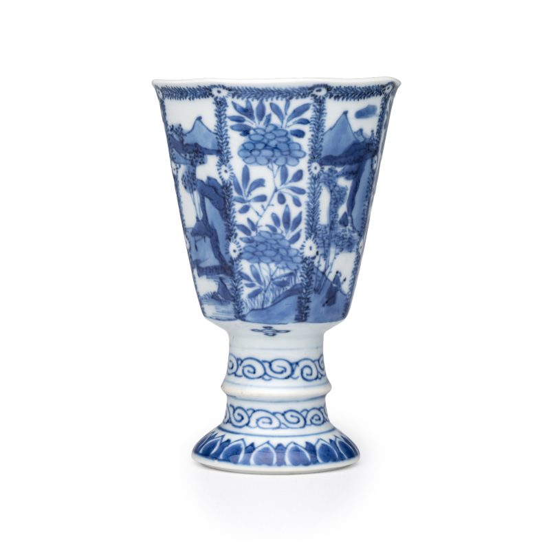 A Chinese blue and white ' Landscapes and Flowers' goblet - 图2