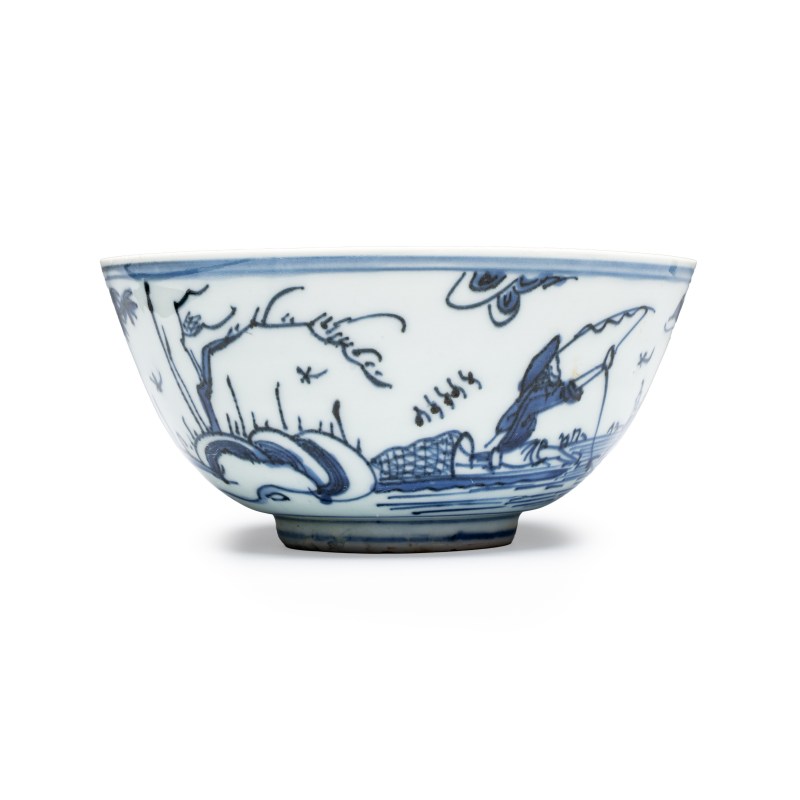 A Chinese blue and white 'Fishermen' bowl - 图3