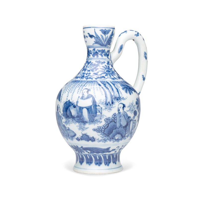 A rare Chinese blue and white 'Scholars Gathering' jug - 图1