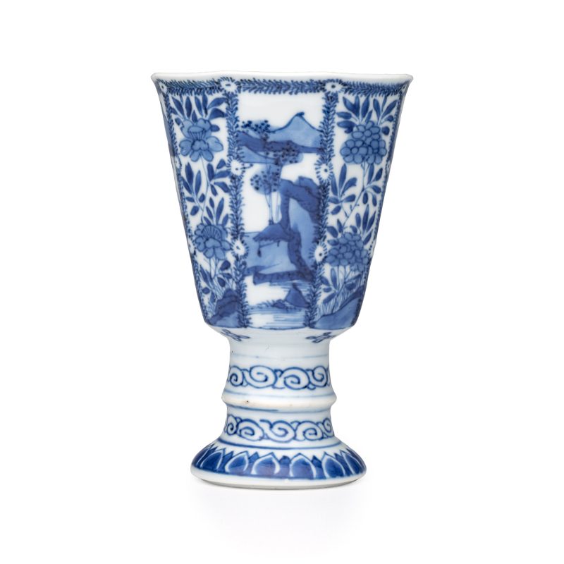 A Chinese blue and white ' Landscapes and Flowers' goblet - 图3