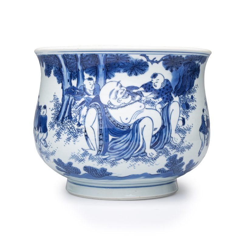六子戲彌勒 | An extremely rare and fine Chinese blue and white 'Liu Zi Xi Mi Le 六子戲彌勒' censer - 图2
