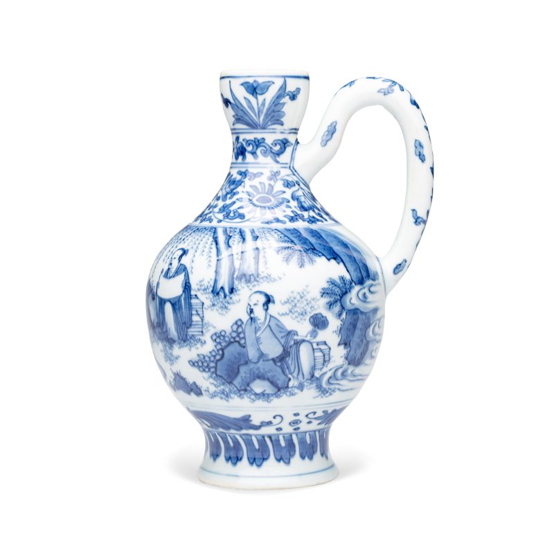 A rare Chinese blue and white 'Scholars Gathering' jug - 图2