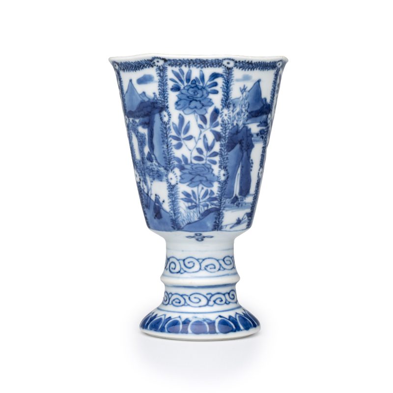 A Chinese blue and white ' Landscapes and Flowers' goblet - 图4