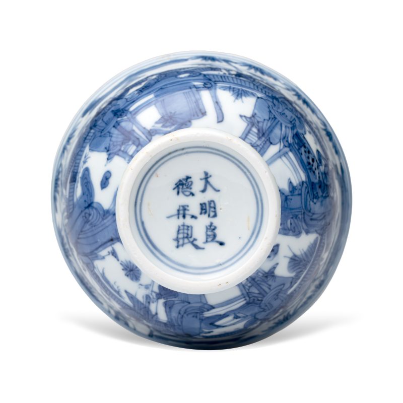 竹林七賢 | A rare Chinese blue and white 'Zhu Lin Qi Xian 竹林七賢' stem cup - 图7