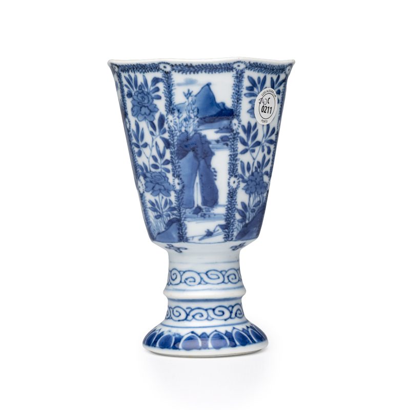 A Chinese blue and white ' Landscapes and Flowers' goblet - 图5