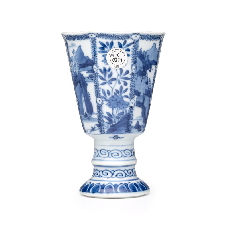 A Chinese blue and white ' Landscapes and Flowers' goblet - 图6