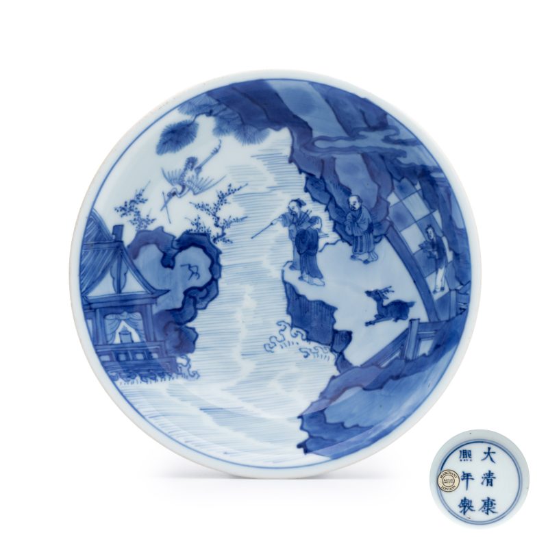 海屋添籌 | A Chinese blue and white 'Hai Wu Tian Chou 海屋添籌' shallow bowl - 图1