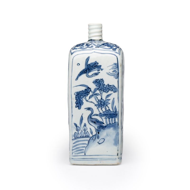 A Chinese blue and white 'Geese and Flowers' square flask - 图7