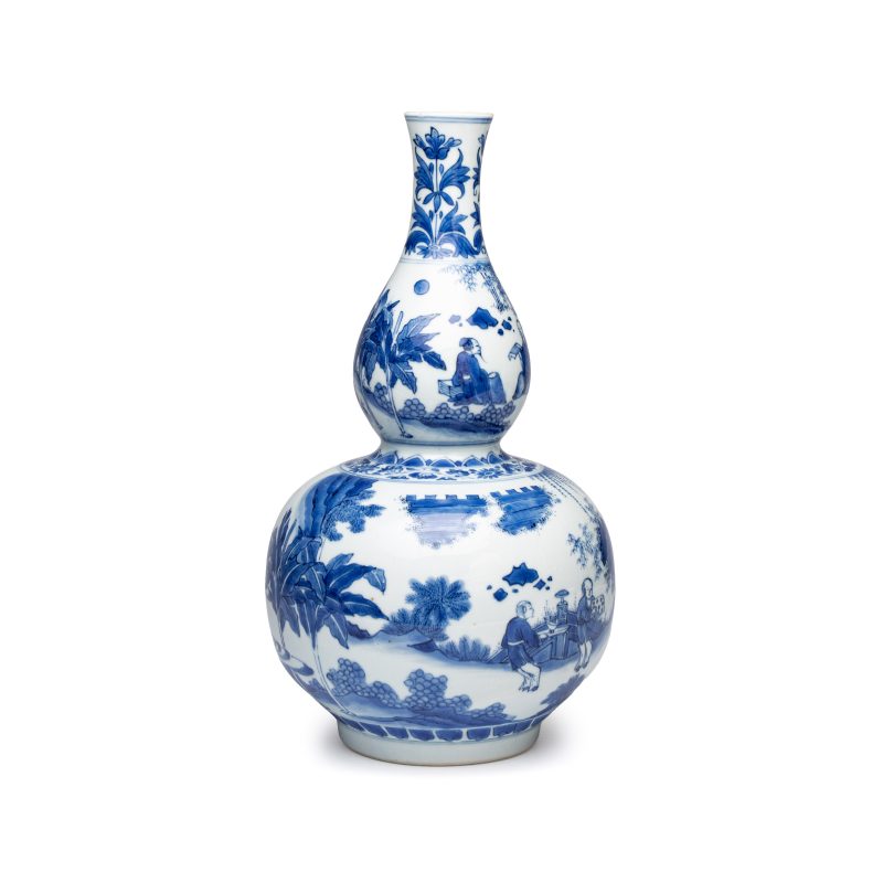 加官進爵 | A Chinese blue and white 'Jia Guan Jin Jue 加官進爵' double-gourd vase - 图3