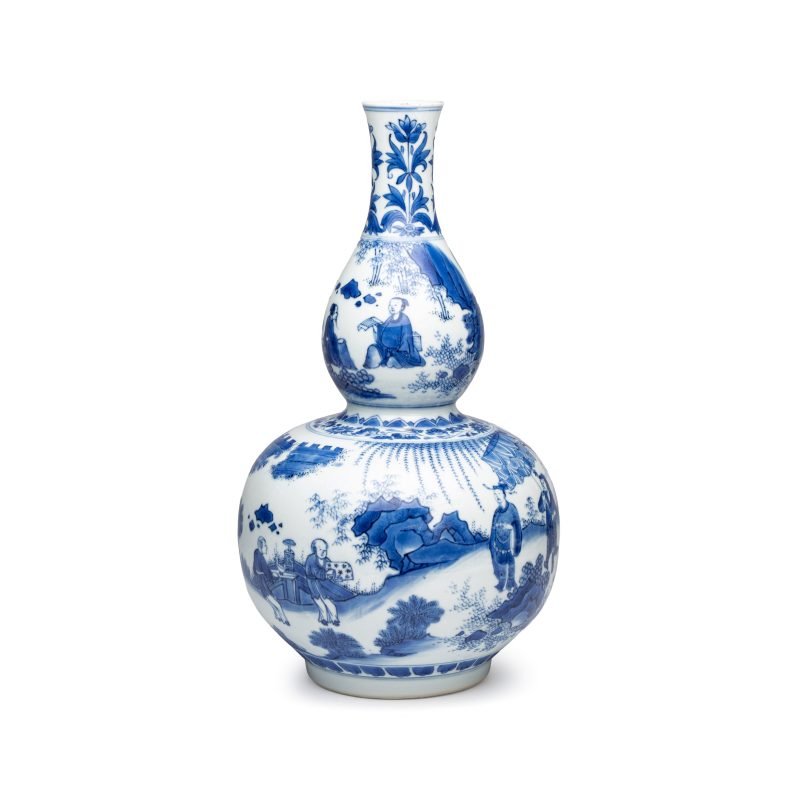 加官進爵 | A Chinese blue and white 'Jia Guan Jin Jue 加官進爵' double-gourd vase - 图4