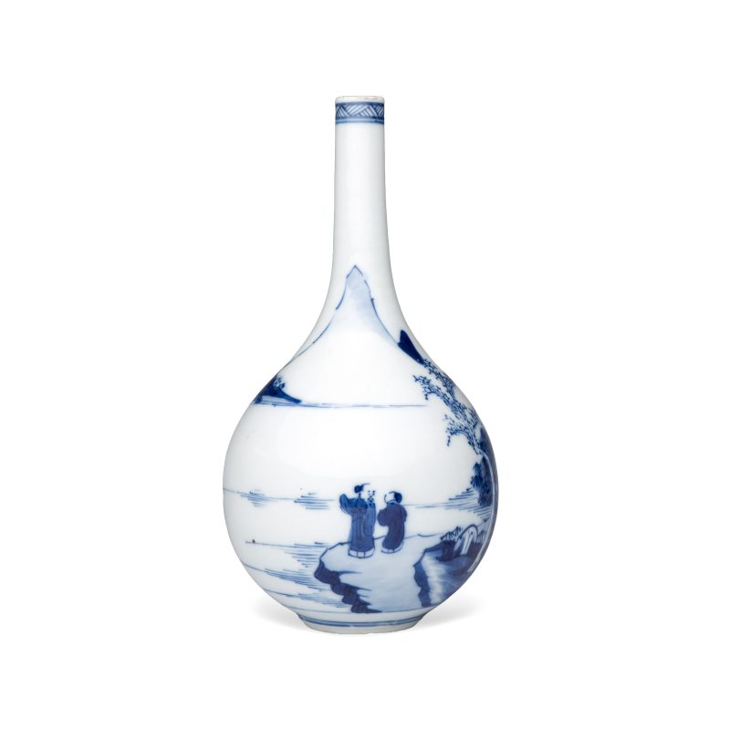 A pair of Chinese blue and white 'Scholars in a River Landscape' bottle vases - 图2