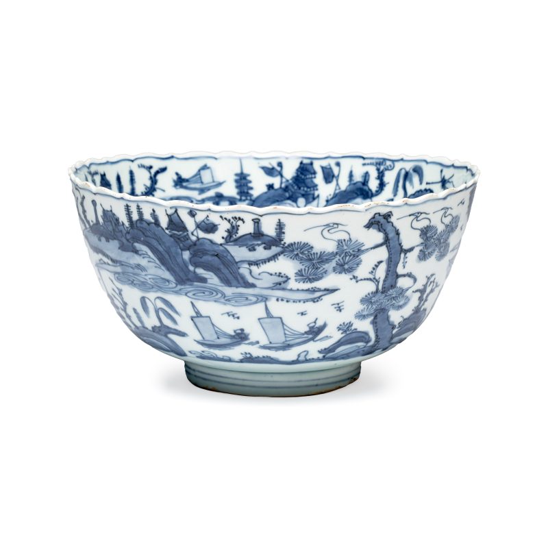 A Chinese blue and white 'Riverscape' bowl