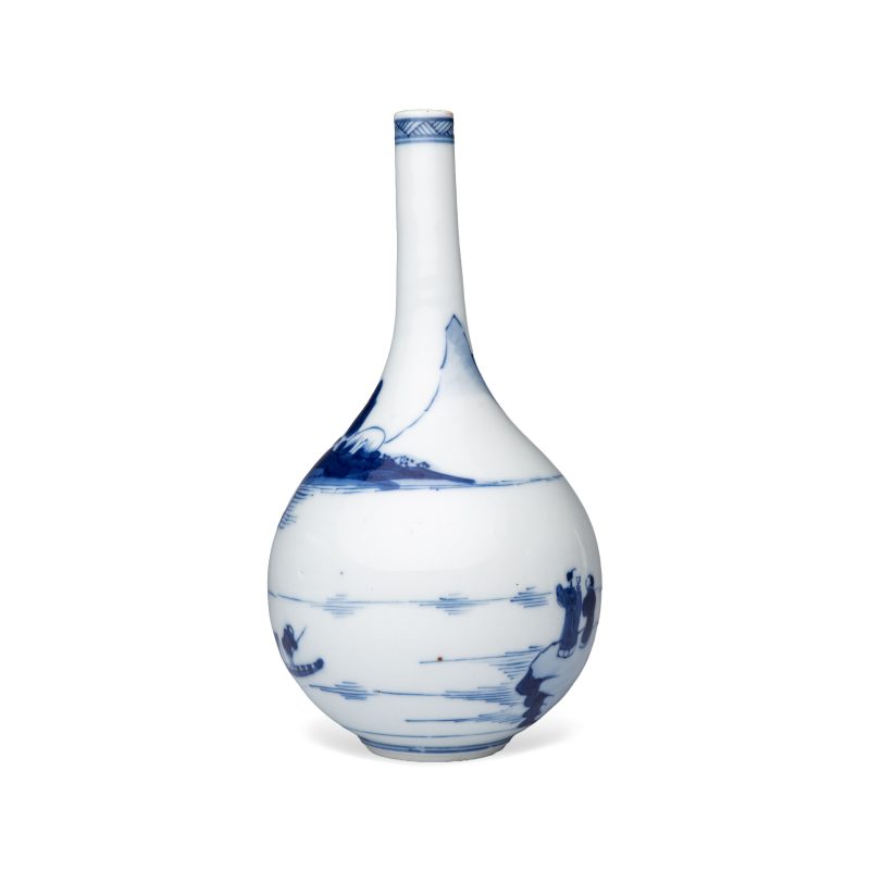 A pair of Chinese blue and white 'Scholars in a River Landscape' bottle vases - 图5