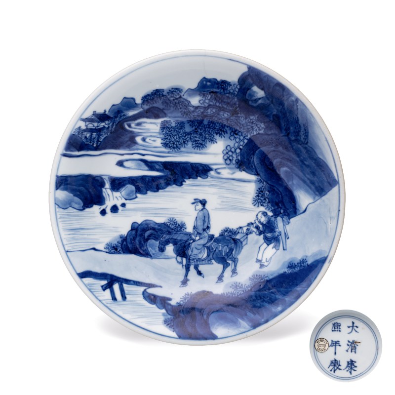 A Chinese blue and white 'Xi Xiang Ji' shallow bowl - 图1