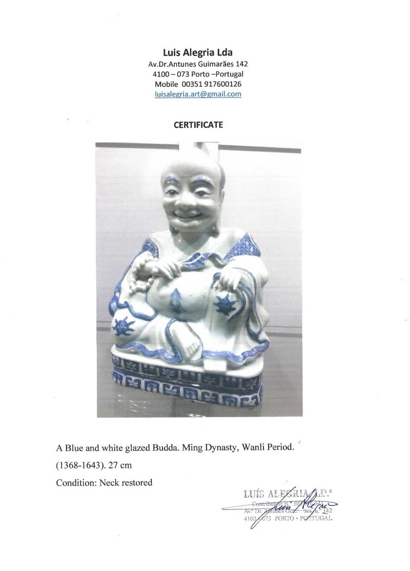 A Chinese blue and white figure of Budai - 图9