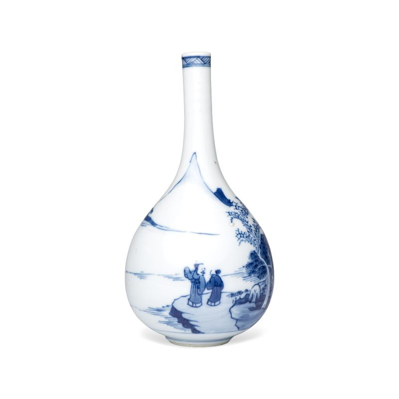 A pair of Chinese blue and white 'Scholars in a River Landscape' bottle vases - 图8