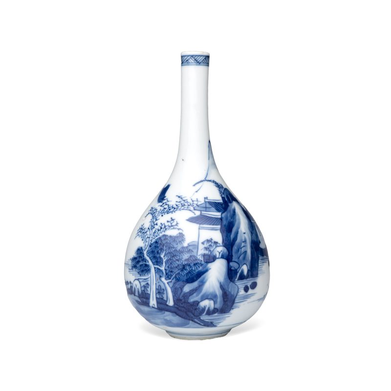 A pair of Chinese blue and white 'Scholars in a River Landscape' bottle vases - 图9