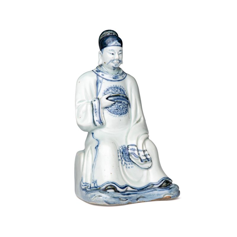A Chinese blue and white seated figure of Wenchang - 图1