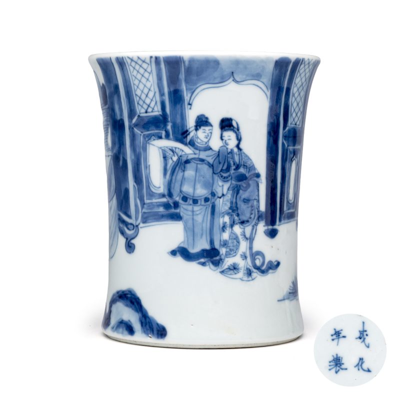 A Chinese blue and white 'Xi Xiang Ji' brushpot (Bitong) - 图1