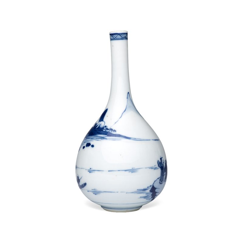 A pair of Chinese blue and white 'Scholars in a River Landscape' bottle vases - 图11
