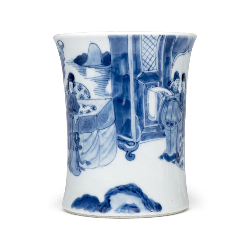 A Chinese blue and white 'Xi Xiang Ji' brushpot (Bitong) - 图2
