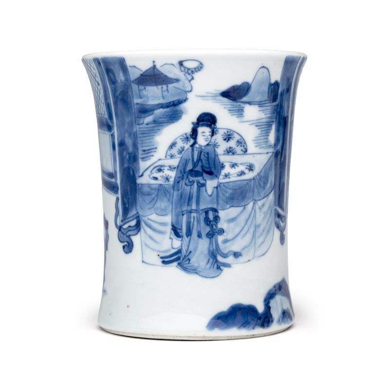 A Chinese blue and white 'Xi Xiang Ji' brushpot (Bitong) - 图3