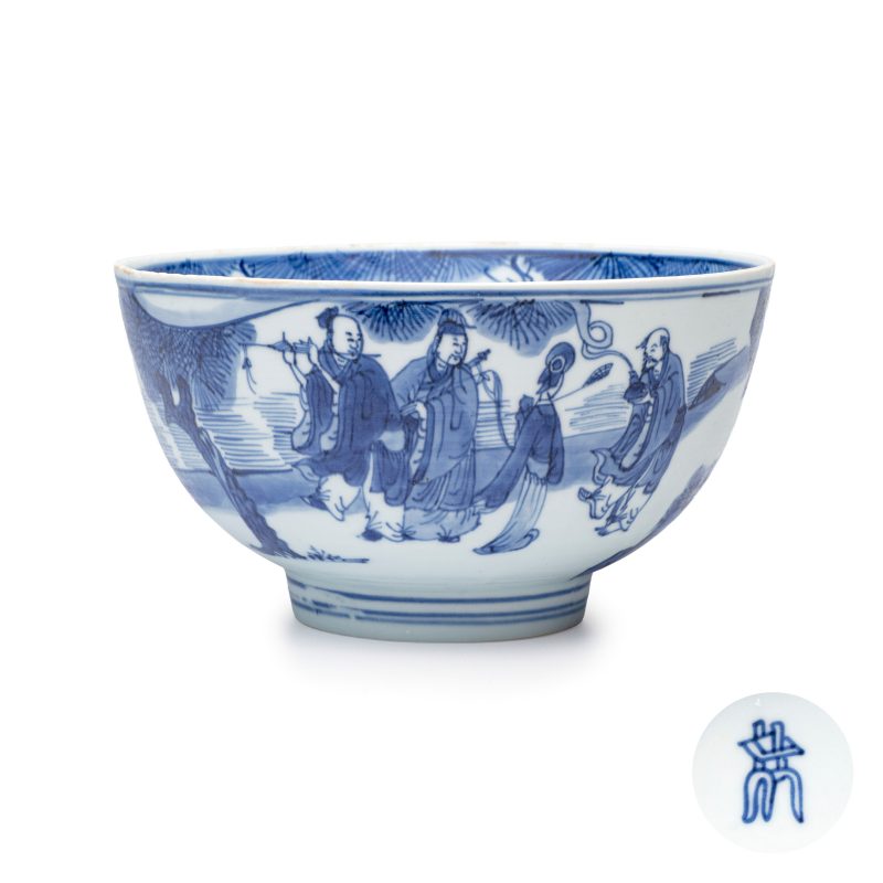 八仙祝壽 | A Chinese blue and white 'Ba Xian Zhu Shou 八仙祝壽' bowl - 图1
