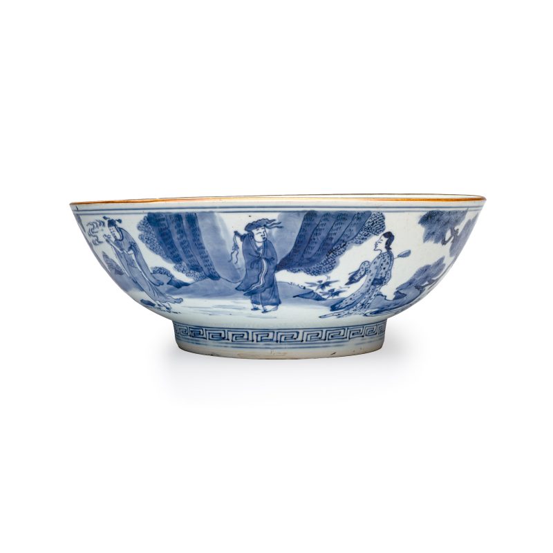八仙祝壽 | A large Chinese blue and white 'Ba Xian Zhu Shou 八仙祝壽' bowl - 图2