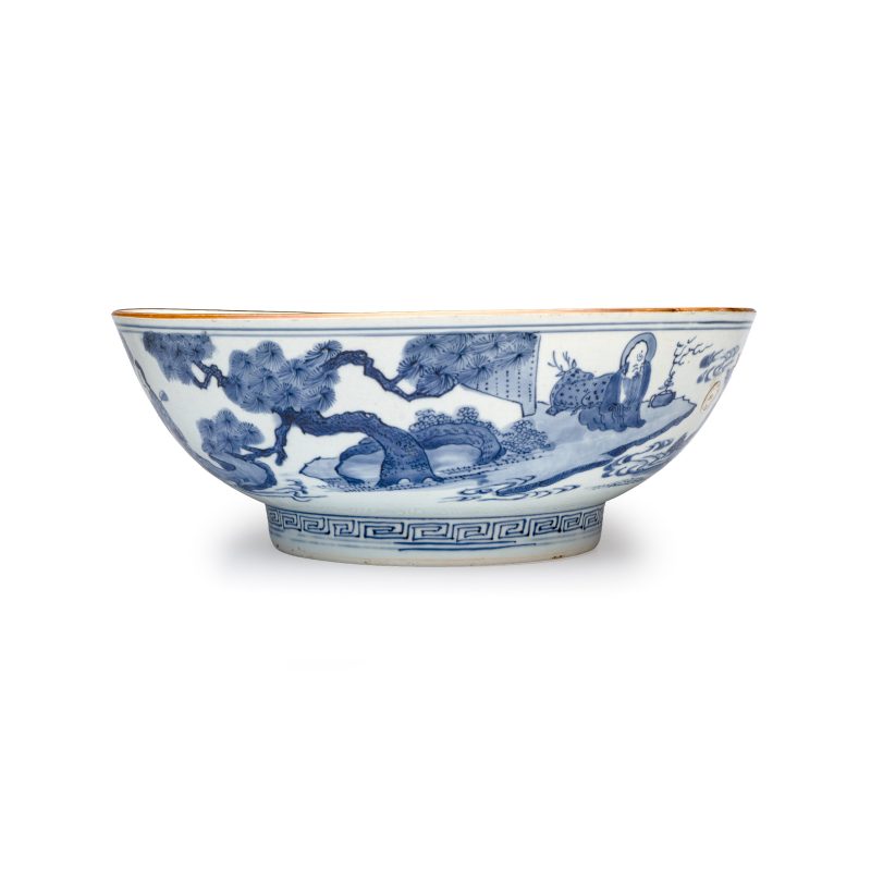 八仙祝壽 | A large Chinese blue and white 'Ba Xian Zhu Shou 八仙祝壽' bowl - 图3