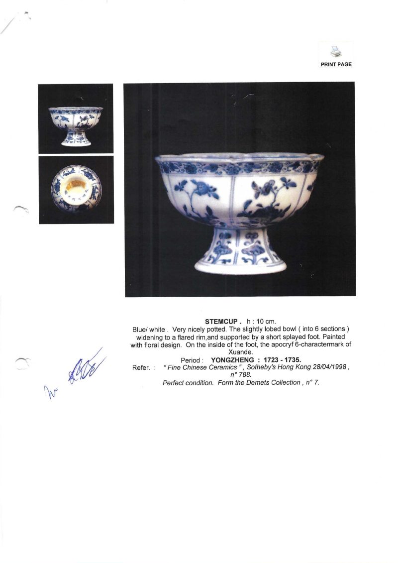 A Chinese blue and white stem cup with floral design - 图8