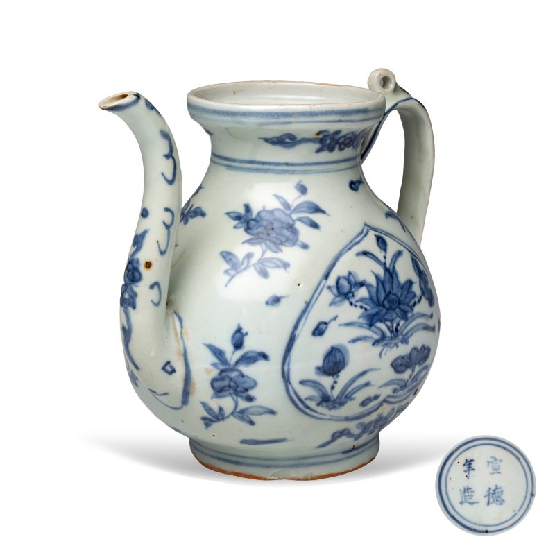 A Chinese blue and white 'Lotus Pond' ewer