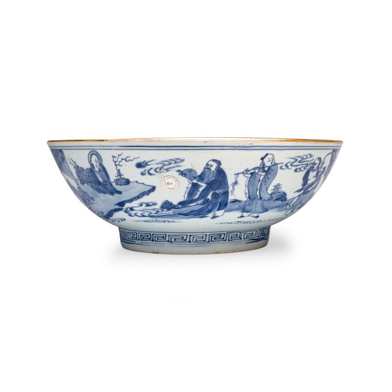 八仙祝壽 | A large Chinese blue and white 'Ba Xian Zhu Shou 八仙祝壽' bowl - 图4