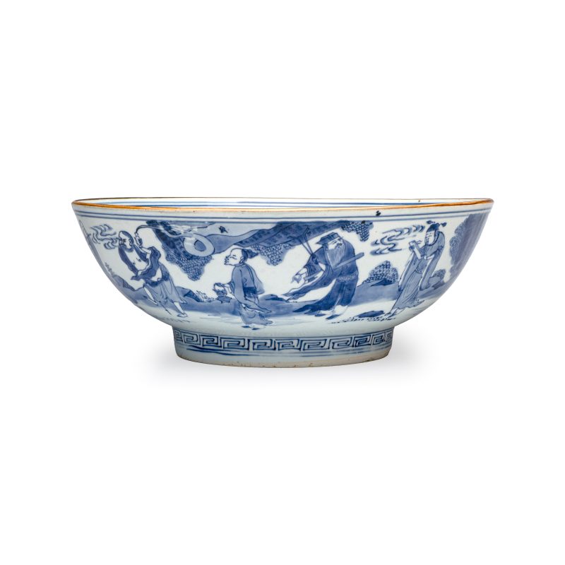 八仙祝壽 | A large Chinese blue and white 'Ba Xian Zhu Shou 八仙祝壽' bowl - 图5