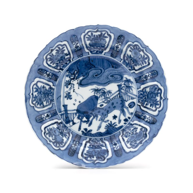 A Chinese blue and white 'Horses' plate